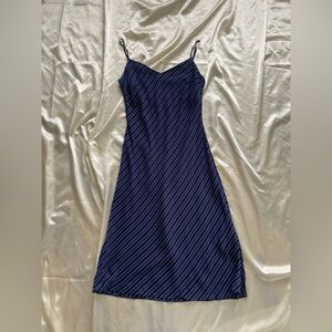 Banana Republic Black & Navy Pinstripe Silk Slip Dress Size 2 Minimalist Summer